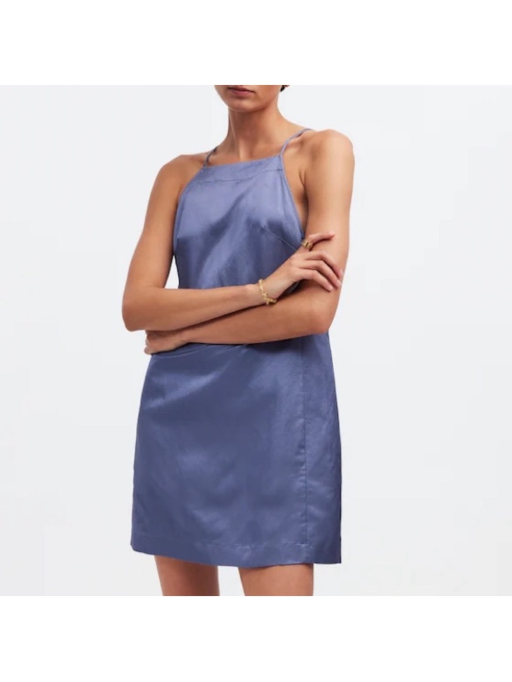Madewell Satin Halter Mini Dress in Dusty Blue 2